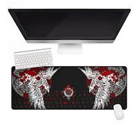 YCYR Viking Raven Rune Vegvisir Mouse Mat, 3D Print Tattoo Big Extended Desk Game Keyboard Pad with Non-Slip Base And Stitched Edge for Office & Home,Red,27.6" x 11.8"