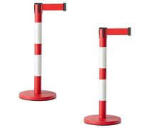 YCYRF 2 Pack Crowd Control Stanchion Set, Stanchion with 6.6ft Red Retractable Belt and White Reflective Tape, Crowd Control Barrier Suitable for Hotel, Exhibition, Easy Assembly, 35in