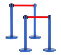 YCYRF 4 Pack Crowd Control Stanchions, Stanchions with 6.6ft Retractable Belts, Galvanized Iron Base Weighted Barriers Blue Post，35in