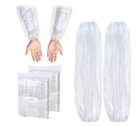 YCZARD 50Pcs Disposable Oversleeves to Cover Arms - 16Inch Waterproof Arm Protection Sleeves with Elastic Ends - Heavy-Duty Forearm Protector Oversleeves for Showing, Cleaning, Painting, Clear