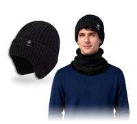 YCZARD Classic Knit Beanie Hat - Unisex Winter Hat with Ear Flaps, Knitted Beanie Windproof Thermal Hat Thick Fleece Lining, Gifts for Men/Women Black