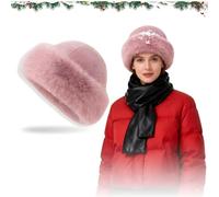 YCZARD Winter Faux Fur Hat for Women, Thick Cossack Hat Russian Plush Faux Fur Hats Womens Stylish Winter Furry Hats Pink