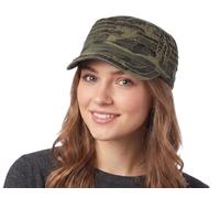 YD Unisex Cotton Distressed Layered Frayed Cadet Military Cap, Green Camo