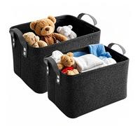 YDAKGUEY 2 PCS Felt Fabric Baskets, Large Open Fabric Bins with Handles for Organizing Clothes, Baby Products, Books, Laundry Baskets for Office Wardrobe Bookshelf Bedroom Toys - Black