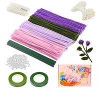 YDAKGUEY 400pcs Pipe Cleaners for Craft, 30cm Long DIY Pipe Cleaners Flower Kit for Lavender and Tulip Bouquets, Fuzzy Sticks Craft Supplies for Flower DIY Kit Gift with Tutorial