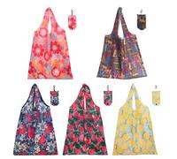 YDAKGUEY 5 Pcs Foldable Shopping Bags with Hook, Washable Reusable Grocery Tote Bags, Foldable In a Pouch for Daily Shopping, Groceries, Travel & Storage