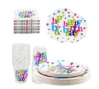 YDAKGUEY 80Pack Party Plate Cups Napkins Set, Birthday Disposable Dinnerware Tableware Set with Dinner Plates Salad Plates Cups Napkins, Tableware Supplies for Birthday Holiday Rainbow Parties