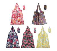 YDAKGUEY Foldable Shopping Bags with Hook, 5 Pcs Washable Reusable Grocery Tote Bags, Foldable In a Pouch for Daily Shopping Groceries Travel & Storage
