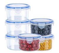 YDAKGUEY Food Containers with Lids, 6 Pack Plastic Reusable Snack Pots with Clip Lock, Round Food Containers with Lids Airtihgt Stackable for Yoghurt Fruit Snack (600ML)