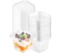 YDAKGUEY Plastic Dessert Cups, 40 Pcs Reusable Clear Cup, Square Bowl with Lids for Pudding Mousse Ice Cream Yogurt and Party Snacks - 10 x 10 x 7cm
