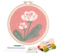 YDAKGUEY Punch Needle Kits, Punch Needle with Instruction Threader Fabric Yarns and Hoop, Embroidery Kits with Vintage Tulip Design for Adults Beginners