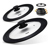 Ydeapi Universal Lids for Pots, Pans & Skillets - Fits 7", 8" & 9" Diameter, 10", 11" & 12" Diameter Cookware, Tempered Glass with High Heat Resistant Silicone Rim (2PK)