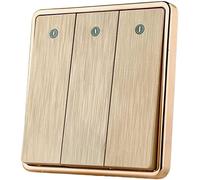 YDEWLY Wall Light Switch, 86 1-4 Gang 2 Way Champagne Gold Panel Switch, Push Button, Toggle, Manual, 220V, 2200W, PC Plastic, Stainless Steel, Brass, Phosphor Bronze, 3 Gang 2 Way