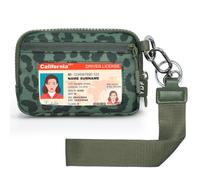 YDF The Iris Wallet for Women Mini Zip Card Case with Clear ID Window Zipper Coin Purse Lightweight Portable Keychain Wallet, Sage Green Leopard, Product Dimensions: 5.6 x 3.9 x 0.7 inches, Sage Green