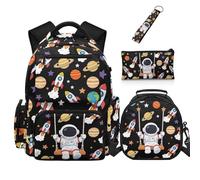 YDFISH 4Pcs Backpack Set Spaceman Rockets Boys Bookbag Age 6-8 Lightweight Boys School Bag and Lunch Kit 4 in 1 for Elementary Students Back to School Gifts
