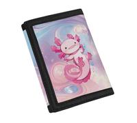 YDFISH Axolotl Small Wallet with Hook and Loop Stain Resistant Leather Wallet with ID Window Cute Cartoon Thin Wallet for Kids Portable Wallet