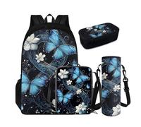 YDFISH Butterfly Floral Girls Backpack with Lunch Box Elementary Preschool Primary School Bag Children Student Bookbag Set for School 4 in1 Travel Hiking Daycare Backpack Rucksack for Teen Girls