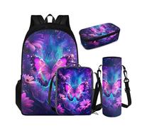 YDFISH Butterfly Floral Girls Backpack with Lunch Box Purple School Bag for Elementary School Children Student Bookbag Set Aesthetic Backpack Large Students Laptop Bag Daycare Backpack Rucksack