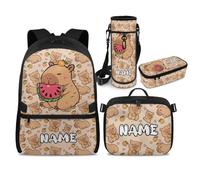 YDFISH Capybara Custom Backpack for Girls 8-10 with Lunch Box Add Your Name Kids Backpack Personalized Girls Book Bag for Kindergarten Elementary Middle School