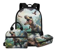 YDFISH Dinosaur Boys Backpacks Ages 8-10 Kids School Bag with Matching Bookbag and Lunch Box for Boys Elementary Middle Schoolbag Kids School Supplies Set Back to School Gifts
