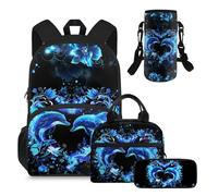 YDFISH Dolphin Love Heart Bookbag for School Kindergarten Primary Elementary School Bookbag Daypack 4PCS Set School Bag with Lunch Box Casual Satchel Laptop Bags Outdoor Travle Bag