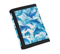 YDFISH Dolphin Trifold Leather Wallet Lovely Cartoon Wallet for Girls Portable Small Wallet for Women Novelty Wallet with Hook and Loop