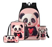 YDFISH Panda School Backpack for Kids 8-12 Bookbag Water Bottle Holder Pencil Case Cute Lunch Bag for Girls Kids 4PCS Preschool Elementary School Bag for Kids Girls Travel Backpack for Girls 8-10