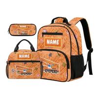 YDFISH Personalized Preschool Backpack Boys with Lunchbox Custom Technical Vehicle Boys School Bag Sets with Name 3 Pieces Bookbag Sets for School Daycare Back Pack