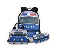 YDFISH Police Car Backpack for Boys 6-8 Kindergarten School Backpack with Lunch Box for Kids Boys Cute Preschool Elementary Child Student Book Bag Gifts Large Pencil Case Bag