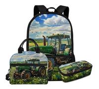 YDFISH Tractor Boys Backpack 10-12 Years Old Kids Book Bag with Lunch Box Pencil Case Lightweight School Bag with Watet Botter Pocket Lightweight Casual Daypacks Travel Back Pack Book Bag