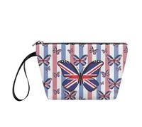 YDFISH Union Jack Fashion Makeup Bag Portable Butterfly Cosmetic Bag with Zipper Waterproof Travel Toiletry Bag Small Clutch Handbag for Purse Cute Versatile Pouch for Women