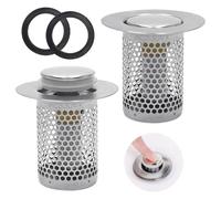YDHfdc 2 Pcs Sink Plug Strainer 33 x 50mm Stainless Steel Sink Strainer Removable Hair Catcher with Brass Rebound Core for Wash Basin, Bathtubs, for 34-40mm Drain Hole