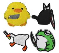 YDHfdc 4 Pcs Embroidery Patches Funny Military Patches Cute Goose Duck Frog Cat Bite Knife Embroidered Patches Decorative Patches for Clothing Backpacks Jackets Hat