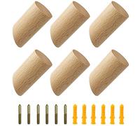 YDHfdc Wood Wall Hooks 6 Pieces Wooden Cylinder Hooks 3x6cm Decorative Hooks Single Organizer Accessories with Screws for Household Accessories, Scarves, Clothes, Hats