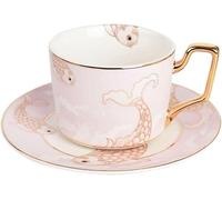 YDHSIKK Cup & Saucer Sets Bone China Tea Cup with Elegant Koi Print, Ceramic Coffee Cup and Saucer(Blu)