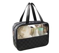 YDHSIKK Light Luxury Transparent Waterproof Checkered PVC Makeup Bag Large Space Portable Travel wash Bag Makeup Storage Bag(Black,Large)
