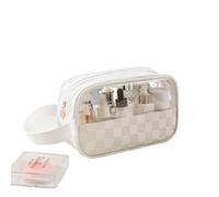 YDHSIKK Light Luxury Transparent Waterproof Checkered PVC Makeup Bag Large Space Portable Travel wash Bag Makeup Storage Bag(White,Small)
