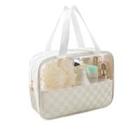 YDHSIKK Light Luxury Transparent Waterproof Checkered PVC Makeup Bag Large Space Portable Travel wash Bag Makeup Storage Bag(White,Large)