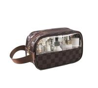 YDHSIKK Light Luxury Transparent Waterproof Checkered PVC Makeup Bag Large Space Portable Travel wash Bag Makeup Storage Bag(Brown,Small)