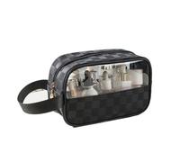 YDHSIKK Light Luxury Transparent Waterproof Checkered PVC Makeup Bag Large Space Portable Travel wash Bag Makeup Storage Bag(Black,Small)