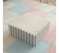 YDHSIKK Plush Foam Floor Mat, Pack Of 48 Interlocking Plush Puzzle Foam Square Floor Mats Multicolor 12x12 inches(Light Blue+pink+white)