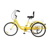 YDHSIKK three wheel bike 24 Inch Adult Tricycle 7 Speed With Backrest And Large Basket For Multipurpose Multicolor(Yellow)