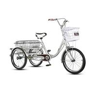 YDHSIKK three wheel bike Adult Folding Cargo Tricycle 3 Wheel 20in With Rear Basket Load 160KG(Silver)