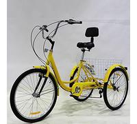 YDHSIKK three wheel bike Adult Tricycle 7 Speed 24 Inch Steel Frame With Shopping Basket Seat Backrest Multicolor(Yellow)