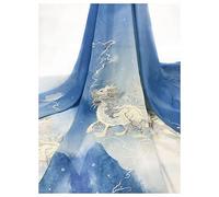YDHSIKK Voile Printed Chiffon Fabric, Voile Fabric Kirin Embroidered Chiffon Fabric 150cm Wide Sold by The Meter(Mountain Blue Gradient)