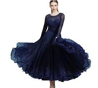 YDHTIZ National Dance Dress Women Waltz Ballroom Performance Dancewear Professional Modern Tango Competition Dress Navy