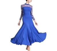 YDHTIZ National Standard Dance Dress Women Modern Waltz Tango Dress Long Sleeve Swing Dress National Standard Dance Costume Blue