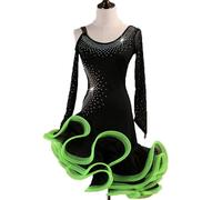 YDHTIZ Women's Latin Dance Dresses Rhinestones Cha Cha Skirt Ballroom Competition Dance Dress Costume for Rumba Green
