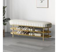 YDkjwjw Modern Shoe Bench with Leather Padded Cushion Seat, Metal Frame Shoe Rack Storage Bench with 2-Tier Shelves Organizer for Entryway Living Room Bedroom Hallway