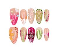 YDMHYLAI Cute Nails 10Pcs Almond Press On Nails, 3D Acrylic Metallic Crystal, Soft Lightweight Easy Clean Washable(30)